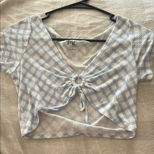PacSun Blue and White Crop Tie Front Blouse